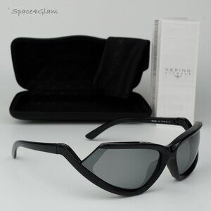 BRAND NEW Balenciaga BB0289S 001 Black Silver Mirror Wraparound Unisex Sunglasse